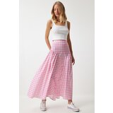  Women's Pink Gingham Flounce Summer Poplin Skirt | shoptok.hr
