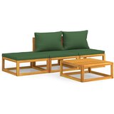 Maison Chic Seti vrtnega pohištva - Vrtna garnitura - Vrtni pohištvo set 4-delna z zelenimi blazinami trden les, (21816222) | Shoptok.si
