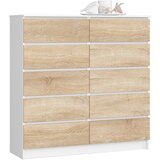 AKORD Komoda, 10 Predalov, Bela/Hrast Sonoma, (5000332335) | Shoptok.si