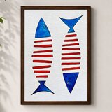 Wallxpert uramljena MDF slika 3752KACT-064, dve stilizovane ribe sa crvenim prugama i plavim glavama, 37 x 52 cm Cene
