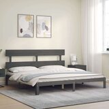 vidaXL Posteljni okvir z vzglavjem siv 200x200 cm trden les | Shoptok.si