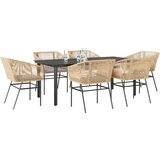 Vrtna garnitura - 6-dijelni vrtni blagovaonski set s jastucima poliratan i staklo Smeđa 200 x 100 x 74 cm 6 | shoptok.hr