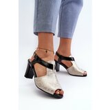 Kesi Women's high-heeled sandals made of eco leather, gold and black Queenmarie Cene