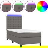  Box spring postelja z vzmetnico LED siva 90x200 cm umetno usnje, (20789732) | Shoptok.si