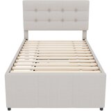 Lumor Oblazinjena postelja 90x200 cm z izvlečno posteljo 90x190 cm, 3 predali, laneno blago - bež, (22155557) | Shoptok.si
