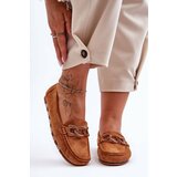Kesi Women's Suede Moccasins with Flat Sole Appia Brown Cene