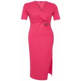Trendyol Curve Fuchsia Midi Knitted Dress with Accessory Detail