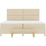 VidaXL Krevet s kutijom s madracem i klupom Krem 200x200 cm Tkanina Slike