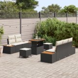  8-dijelni set sofa za vrt s jastučićima crna poliratan akacija | shoptok.hr