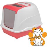 Moderna flip cat jumbo spicy coral 57cm, zatvoreni toalet za mačke, crveni