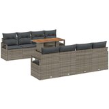 vidaXL 9-delni vrtni kavč set z blazinami sivi poli ratan akacija, 2-sedežni vrtni kavč z blazinami sivi poli ratan | Shoptok.si