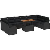 vidaXL 11-delni set vrtne jedilnice z blazinami črni poli ratan akacija | Shoptok.si
