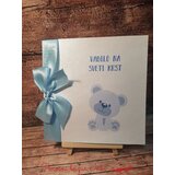  Vabilo za krst z medvedkom in satenasto modro pentljico REK29 | Shoptok.si