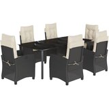  7-dijelni vrtni blagovaonski set s jastucima crni od poliratana Crna Dužina stola 200 cm | Shoptok.si