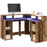 vidaXL Pisalna miza z LED lučkami starinski les 130x130x91 cm inž. les Cene