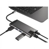  Fowler plus, usb type-c 6-in-1 multi-port adapter (USB3.0 hub + hdmi + pd + sd/microsd card reader + gigabit lan), max. output 100W, grey Cene