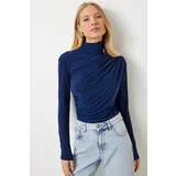  Women's Cobalt Blue Ruffle Detailed High Collar Sandy Blouse