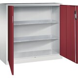 C+P Delavniška stranska omarica s krilnimi vrati, VxŠxG 1200 x 1200 x 400 mm, svetlo sive / rubinasto rdeče barve | Shoptok.si