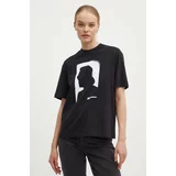 KARL LAGERFELD JEANS Bombažna kratka majica ženska, črna barva, 245J1711