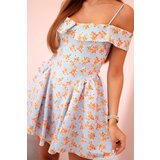 Kesi Włoski Women's floral flared dress with bare shoulders blue | shoptok.hr