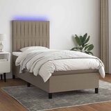  Krevet box spring s madracem LED smeđesivi 90x190 cm tkanina | shoptok.hr