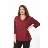 Şans Women's Plus Size Burgundy Collar And Taffeta Fabric Front Blouse