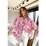 Laluvia Pink Viscose Fabric Patterned Oversize Women's Shirt