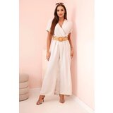 Kesi Włoski Overalls with a decorative belt at the waist light beige | Shoptok.si