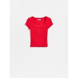 Reserved Slim fit majica kratkih rukava s mješavinom modalnih vlakana - crvena | shoptok.hr