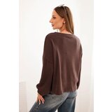 Kesi Włoski Women's sweatshirt with decorative finish at the bottom brown | Shoptok.si