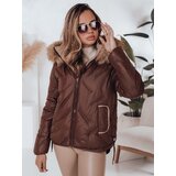DStreet Kurtka damska zimowa COLDLIKE pikowana z kapturem brązowa | shoptok.hr