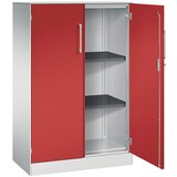 C+P Omara s krilnimi vrati ASISTO, višina 1292 mm, širina 800 mm, 2 polici, svetlo sive/ognjeno rdeče barve | Shoptok.si