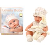  Lutka beba u nosiljci + zeko u kariranoj odjeći 30 cm- bež | Shoptok.si