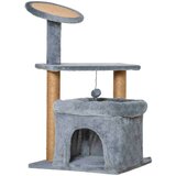 PawHut Drevo za praskanje za mačke s stebričkom iz jute, hiško za mačke in blazino, premaz iz pliša, višina 84 cm, siva, (20752726) | Shoptok.si