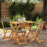 vidaXL 5-delni zložljiv bistro set z blazinami iz trdnega akacijevega lesa | Shoptok.si