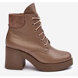 Boto Leather Women's Heeled Ankle Boots Dark Beige Lemar Leocera | Shoptok.si