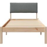  posteljni okvir z vzglavjem, trden borov les/poliester, rjava/temno siva, 80,5×204×78,5 cm | Shoptok.si