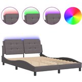 vidaXL Posteljni okvir z LED lučkami siv 140x190 cm umetno usnje | Shoptok.si