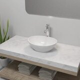 vidaXL Umivalnik z enoročno armaturo keramika ovalni bele barve, (21409136) | Shoptok.si