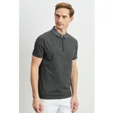 ALTINYILDIZ CLASSICS Men's Black and white Slim Fit Slim Fit Zippered Polo Neck Cotton T-Shirt.