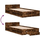 vidaXL Posteljni okvir s predalom dimljen hrast 90x190 cm inž. les | Shoptok.si