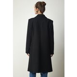  Women's Black Double Breasted Collar Buttoned Cachet Coat | Eponuda.ba