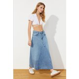 Trendyol Blue Flounce Sewing Detailed High Waist Maxi Denim Skirt Cene
