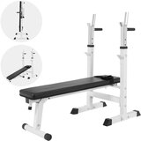 GORILA SPORTS Ravna benč klupa sa stalkom za šipku (Podesiva / Bela) | Eponuda.com