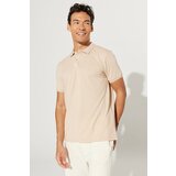 ALTINYILDIZ CLASSICS Men's Milk Brown-Ecru Slim Fit Slim Fit Polo Neck 100% Cotton Short Sleeved T-Shirt. cene