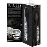 Icicles No. 38 - usnjeni bič, valovit steklen dildo (prosojno črn) | Shoptok.si