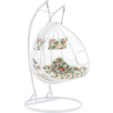 Kondela Viseči stol za dve osebi, bela/vzorec rož, DALVEA 2 NEW | Shoptok.si