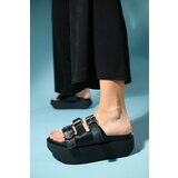 LuviShoes OLAVA Black Buckle Women's Thick Soled Slippers cene