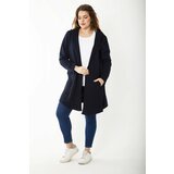 Şans Women's Plus Size Navy Blue, Cup And Vep Detail Hooded Cardigan Cene