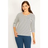 Şans women's plus size bone capri sleeve striped blouse Cene